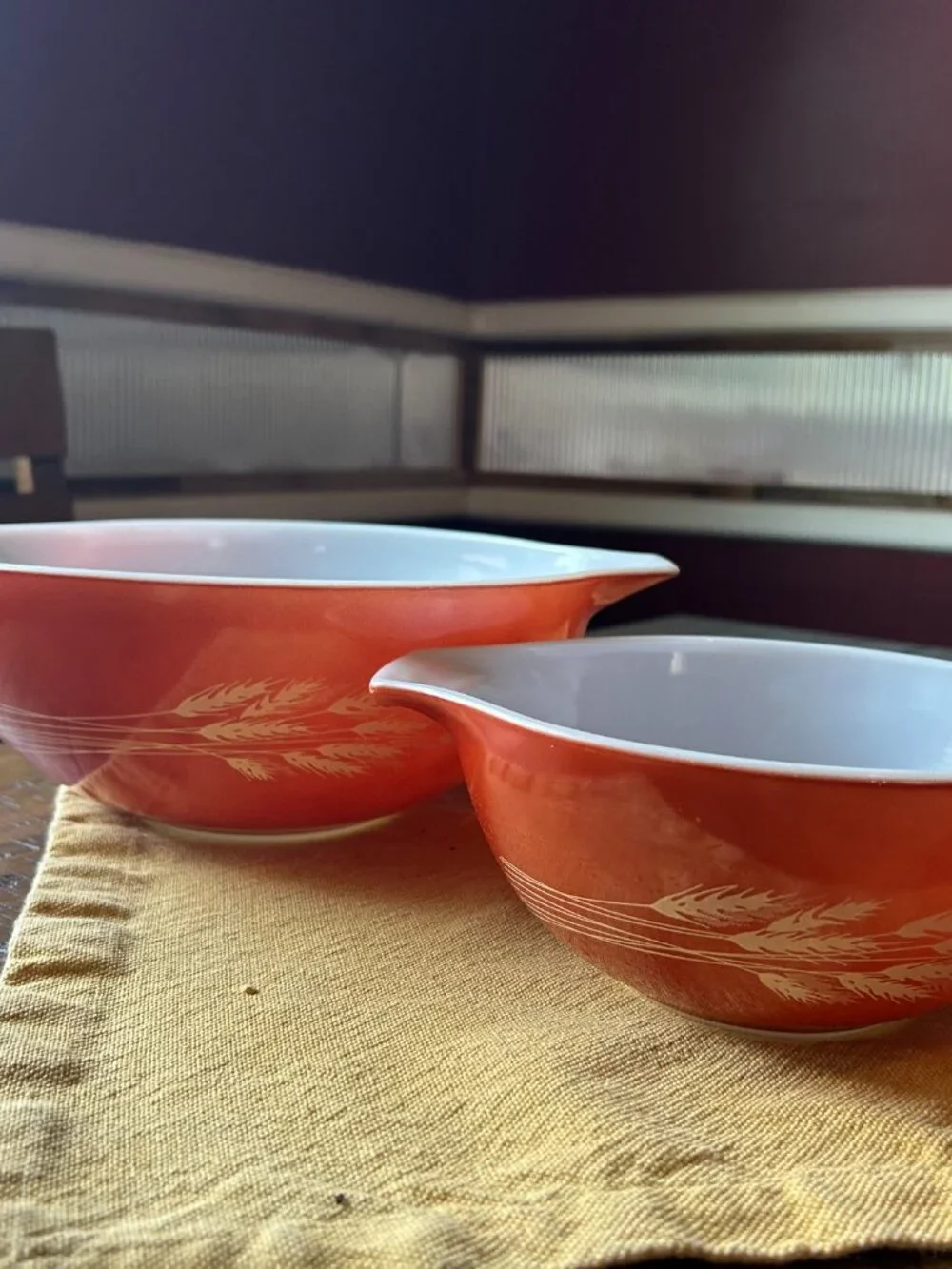 Vintage  Pyrex bowls set   Autumn  Harvest   rust  orange  color    #  444  442